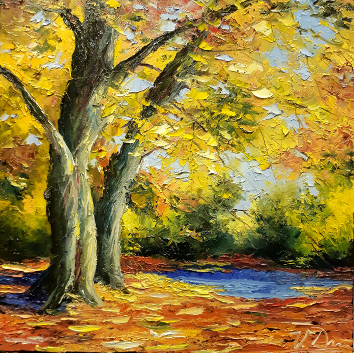 Painting titled "Autumn gold" by Vladislav Dmitrijev, Original Artwork, Oil