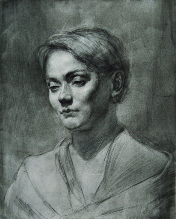 Drawing titled "Тнe Modern Madonna" by Vladiy Zart, Original Artwork, Graphite