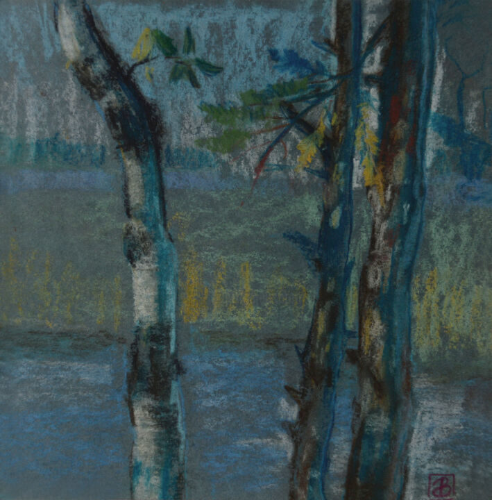 Σχέδιο με τίτλο "Birch trees by the…" από Vladiy Zart, Αυθεντικά έργα τέχνης, Παστέλ