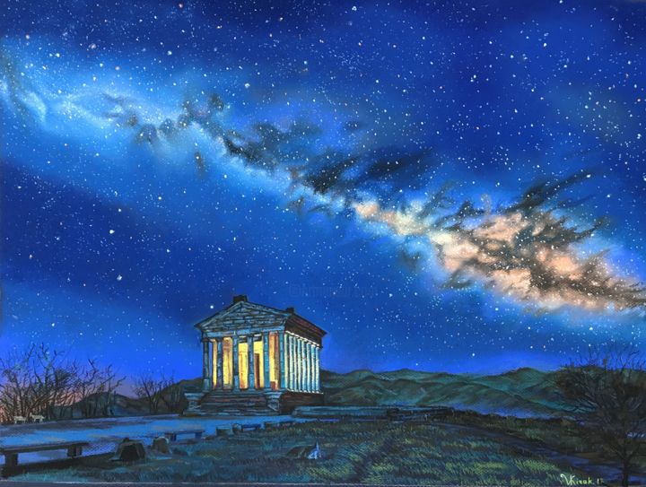 Картина под названием "Sanctuary at night" - Vlad Kirak, Подлинное произведение искусства, Пастель