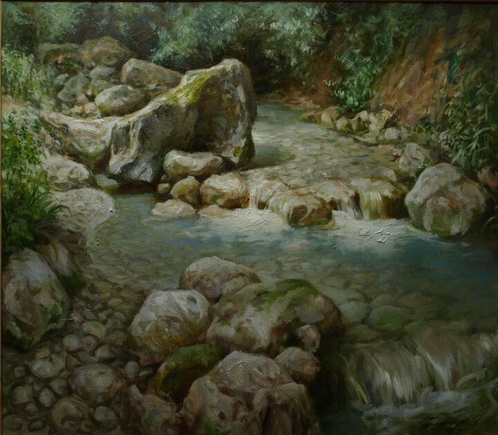 Malerei mit dem Titel "Forest stream" von Vladlen Gilgur, Original-Kunstwerk, Öl