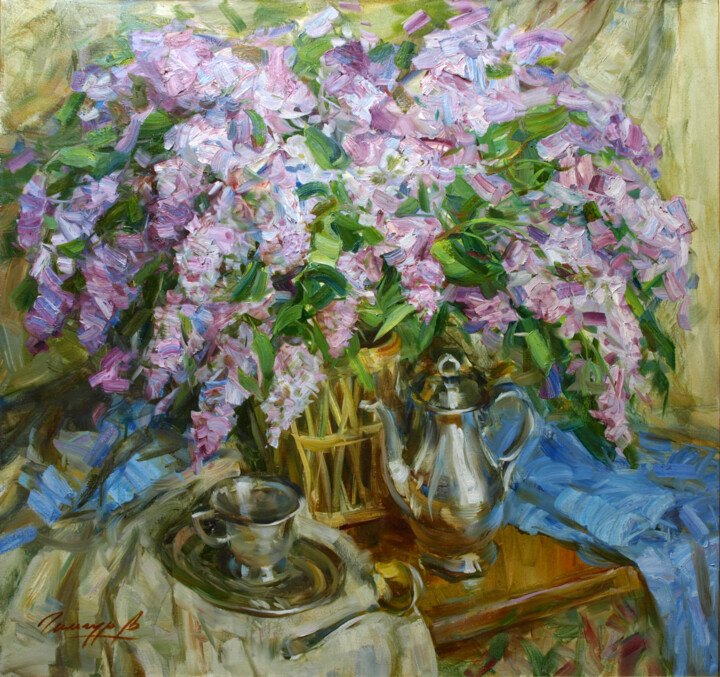 Painting titled "Натюрморт с букетом…" by Vladlen Gilgur, Original Artwork, Oil