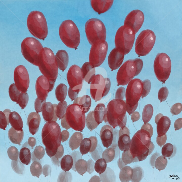 Digital Arts titled "Red balloon in a ch…" by Vladlena Dudchak, Original Artwork, Digital Painting