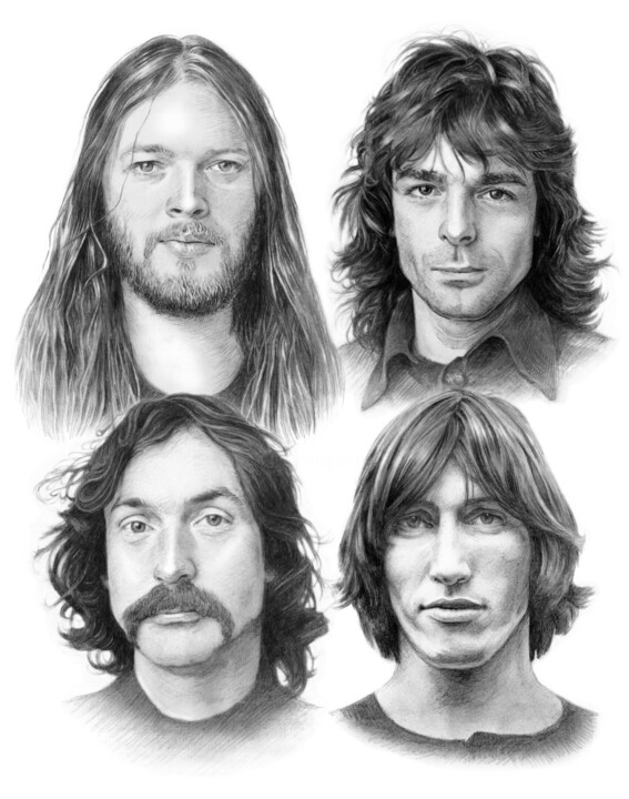 Desenho intitulada "Pink Floyd, rock gr…" por Vlado Ondo, Obras de arte originais, Lápis