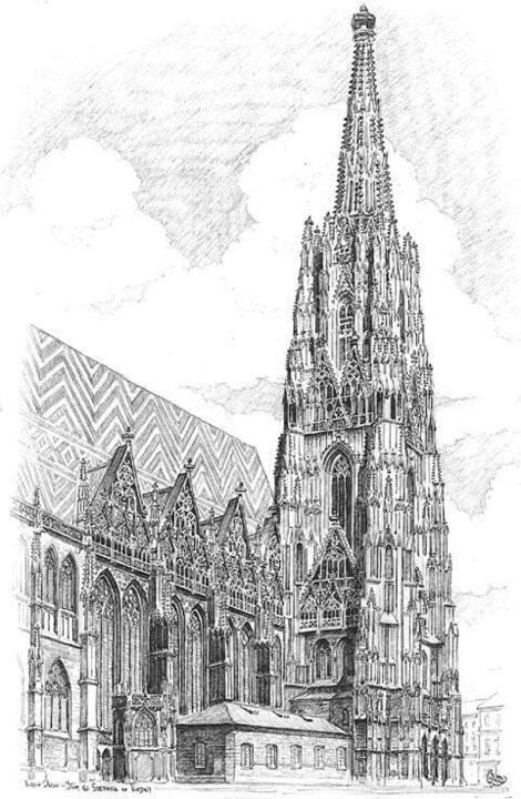 Pintura intitulada "cathedral Vienna st…" por Vlado Ondo, Obras de arte originais, Óleo