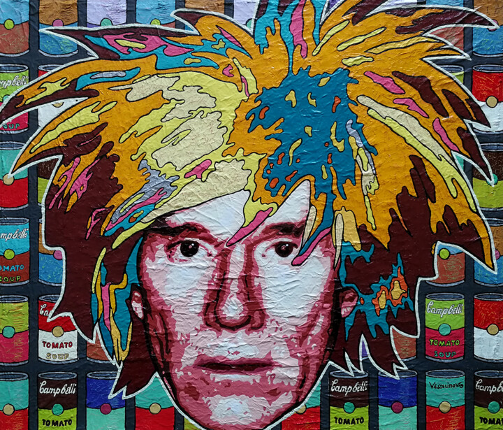 Malarstwo zatytułowany „Andy Warhol” autorstwa Vlado Vesselinov, Oryginalna praca, Olej Zamontowany na Drewniana rama noszy