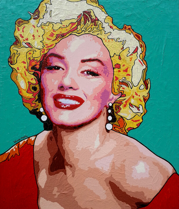 Painting titled "Marilyn Monroe" by Vlado Vesselinov, Original Artwork, Oil Mounted on Wood Stretcher frame