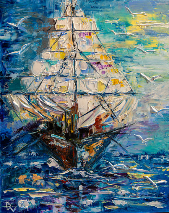 Painting titled "Sailing" by Vladyslav Durniev, Original Artwork, Oil Mounted on Wood Stretcher frame