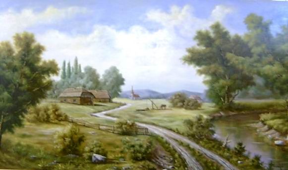 Peinture intitulée "хутор" par Vlagyionov, Œuvre d'art originale, Huile