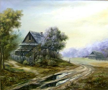 Painting titled "Заброшенный домик" by Vlagyionov, Original Artwork, Oil