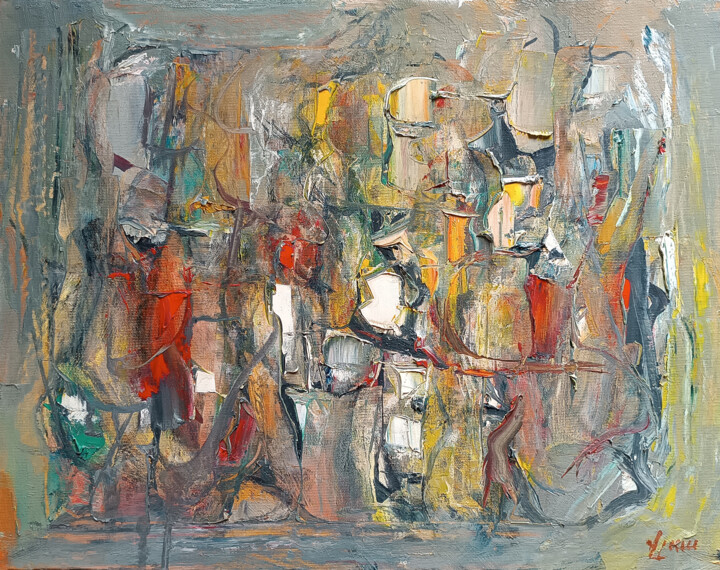 Painting titled "Abstract Impressions" by Vlas Ayvazyan, Original Artwork, Oil Mounted on Wood Stretcher frame