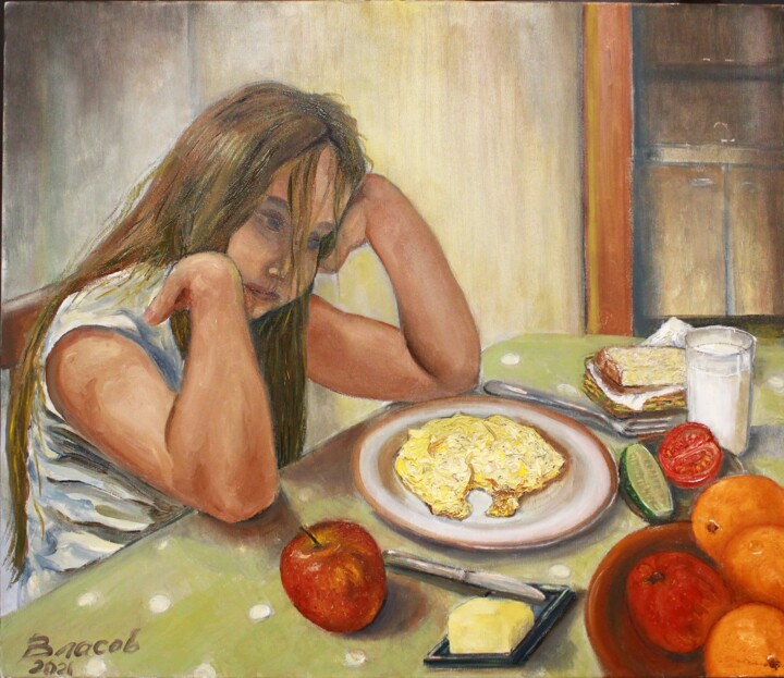 Картина под названием "Восресенье.Завтрак…" - Вячеслав Власов, Подлинное произведение искусства, Масло