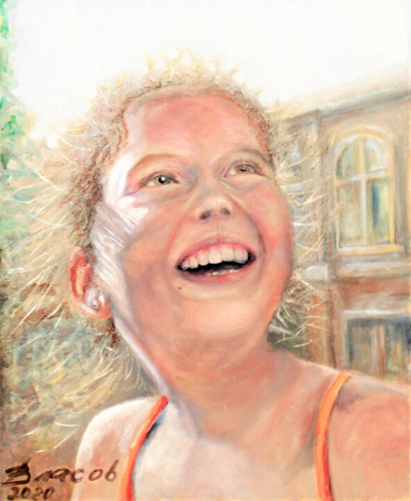 Картина под названием "девочка ангел" - Вячеслав Власов, Подлинное произведение искусства, Масло