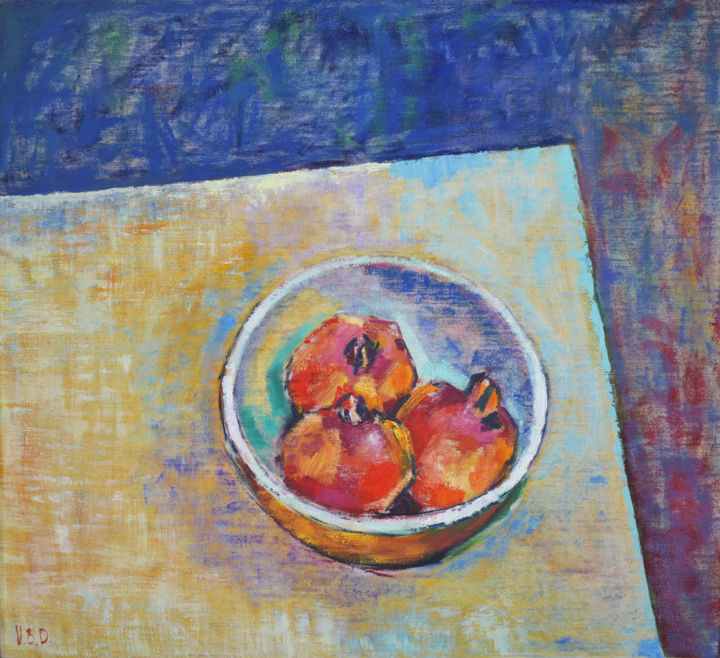 Painting titled "Pomegranates in Bow…" by Vlasta, Original Artwork, Oil
