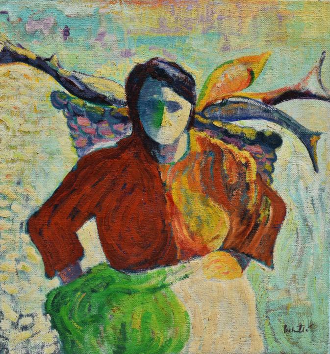 Pintura intitulada "Fisherwoman" por Vlasta, Obras de arte originais, Óleo Montado em Armação em madeira