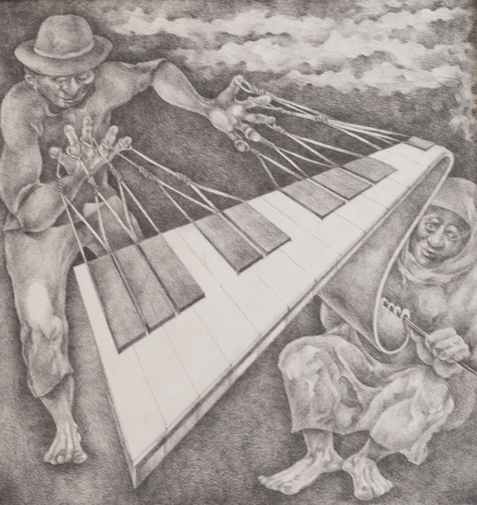 Dibujo titulada "Fort-piano (loud -…" por Eugenia Deniseva, Obra de arte original, Lápiz Montado en Cartulina