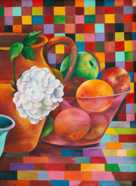 Painting titled "Still life with peo…" by Eugenia Deniseva, Original Artwork, Oil