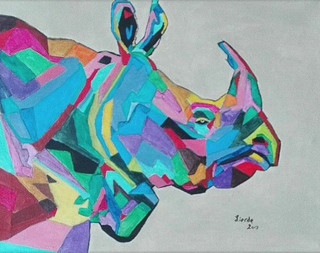 Pittura intitolato "Rhinoceros" da Alexis Van Lierde, Opera d'arte originale, Acrilico