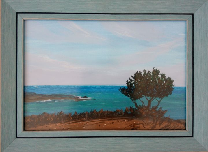 Painting titled "Cadaques" by Victoria Martovskaya, Original Artwork, Watercolor Mounted on Wood Panel