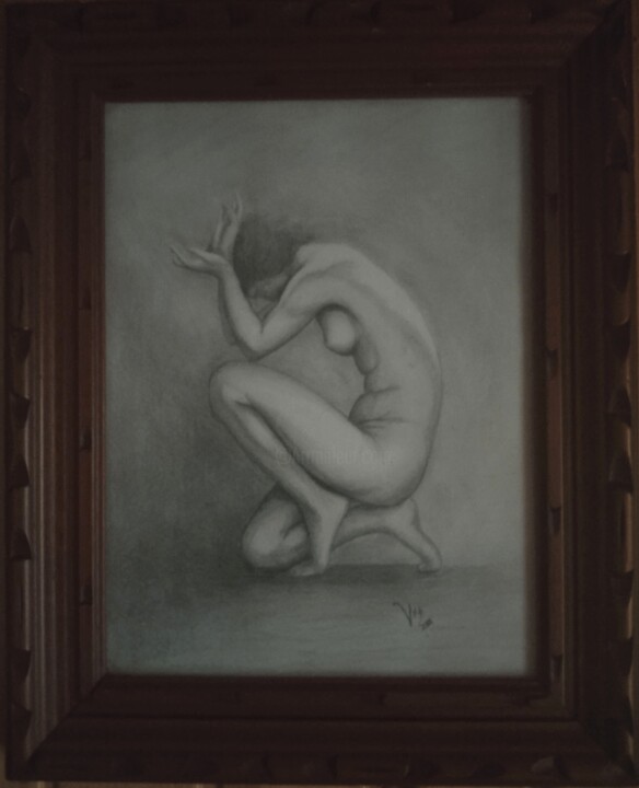 Drawing titled "Desha Delteil 1" by Vicent Matoses, Original Artwork, Pencil Mounted on Wood Stretcher frame