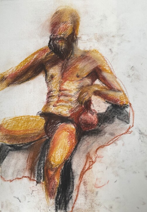 Картина под названием "Мужчина сидит" - Валентина Мороз, Подлинное произведение искусства, Пастель