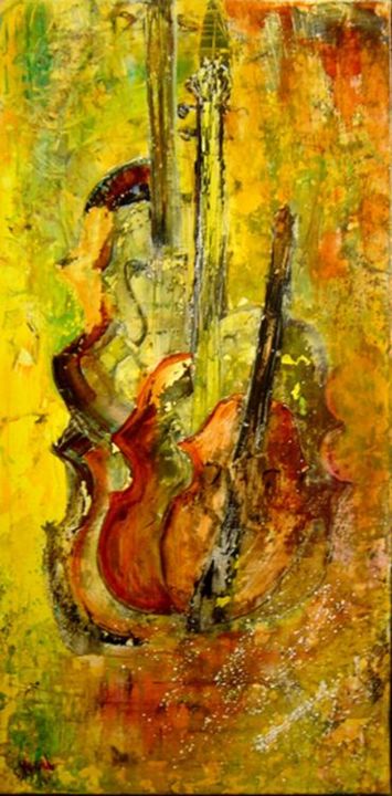 Pintura titulada "violon et cordes" por Christian Vogel, Obra de arte original