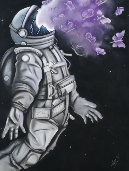 Drawing titled "Astronaute" by Célia Voisin, Original Artwork, Pastel