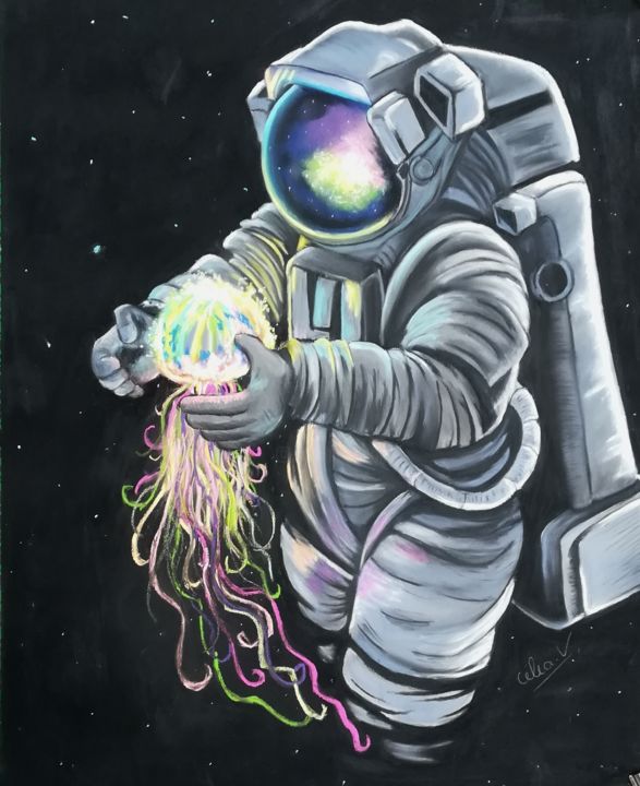 Drawing titled "astronaute à la méd…" by Célia Voisin, Original Artwork, Pastel