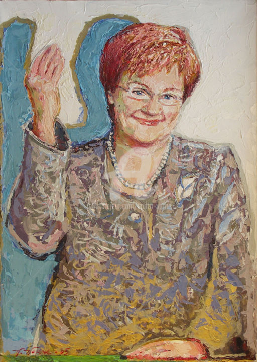 Schilderij getiteld "President Tarja Hal…" door Voitto Vorna, Origineel Kunstwerk, Acryl