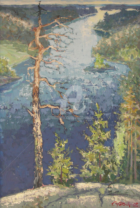 Peinture intitulée "Lake view from Ruok…" par Voitto Vorna, Œuvre d'art originale, Huile