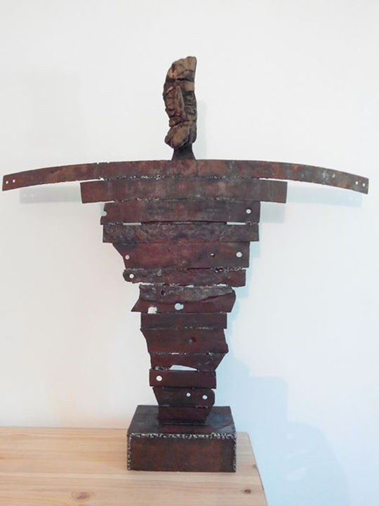 Sculpture titled "Pierre tombée du ci…" by Joël Gorlier, Original Artwork, Metals