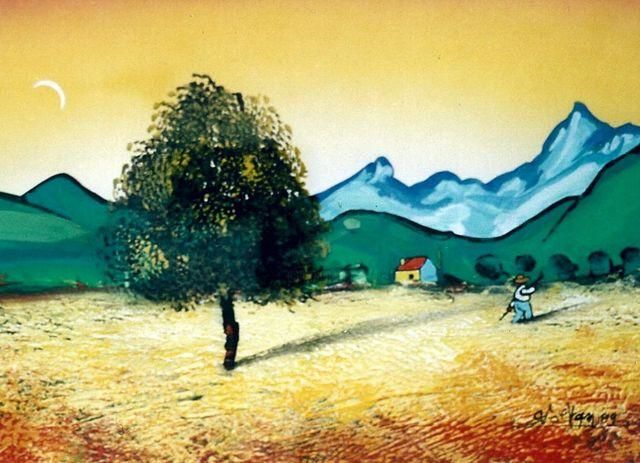Painting titled "Chant d'été - 017" by Volkan, Original Artwork, Oil