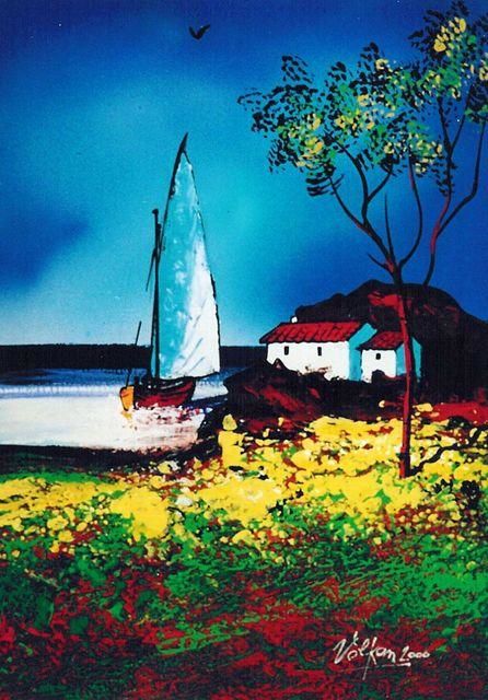 Painting titled "Chant d'été - 037" by Volkan, Original Artwork, Oil