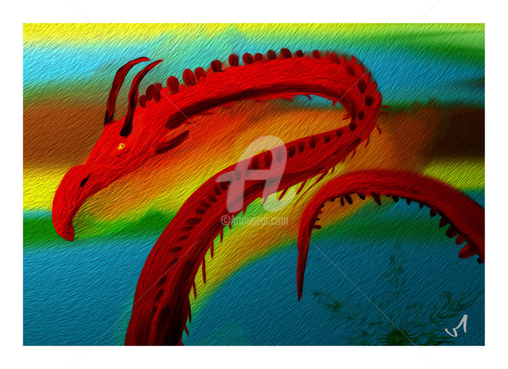 Digital Arts titled "reddragon" by Tezkanart, Original Artwork, Digital Painting