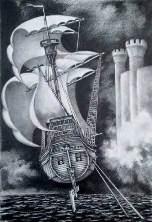 Dibujo titulada "Fata Morgana" por Oleksandr Volodymyrets, Obra de arte original, Lápiz