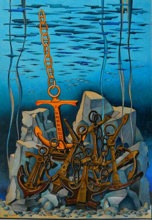 Dessin intitulée "In the depths of co…" par Oleksandr Volodymyrets, Œuvre d'art originale, Conté