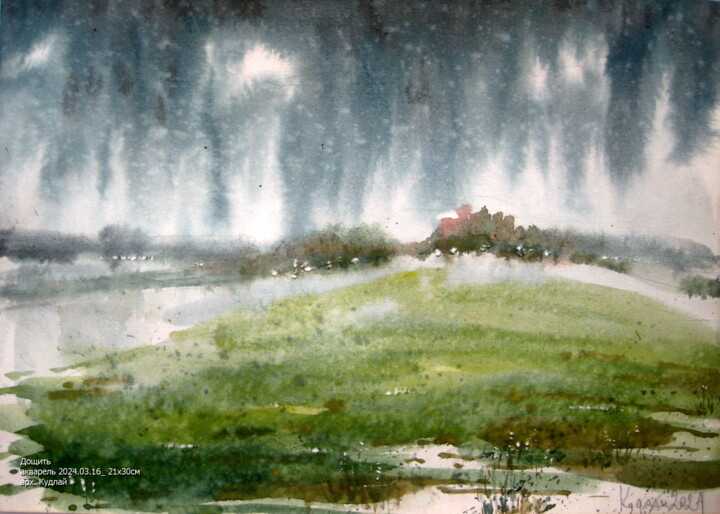 Pittura intitolato "Дощ" da Volodimir Kudlai, Opera d'arte originale, Acquarello