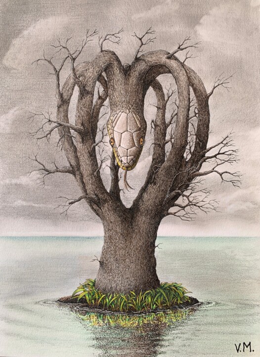 Рисунок под названием "The Tree" - Володимир Молдавський, Подлинное произведение искусства, Чернила