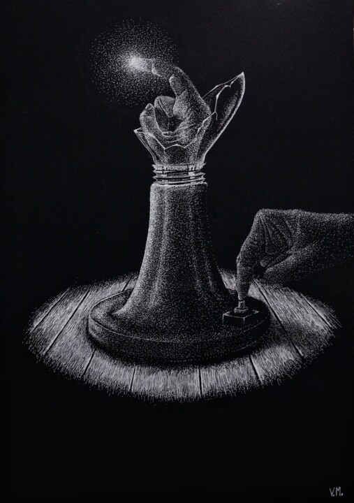 Tekening getiteld "Lamp" door Volodimir Moldavskyi, Origineel Kunstwerk, Gelpen