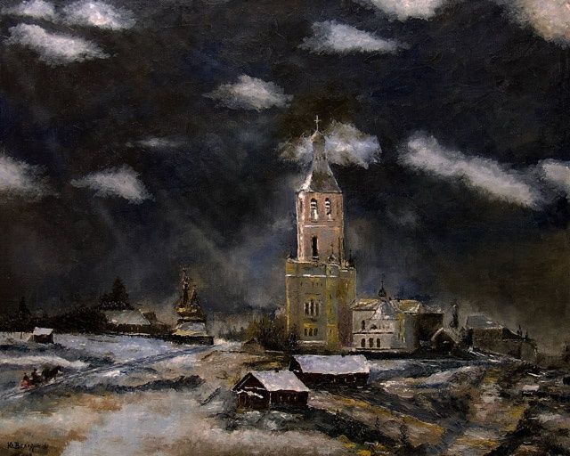 Painting titled "Тревожная ночь" by Tettet, Original Artwork, Oil