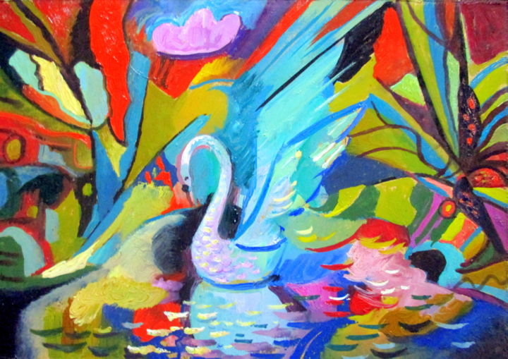 Картина под названием "песнь о лебеде.....…" - Владимир Черемных, Подлинное произведение искусства, Масло