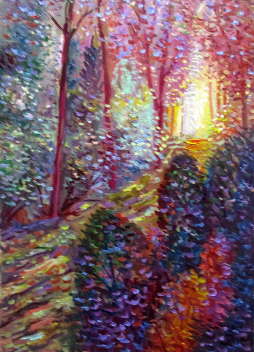 Картина под названием "осенний этюд с лесн…" - Владимир Черемных, Подлинное произведение искусства, Масло