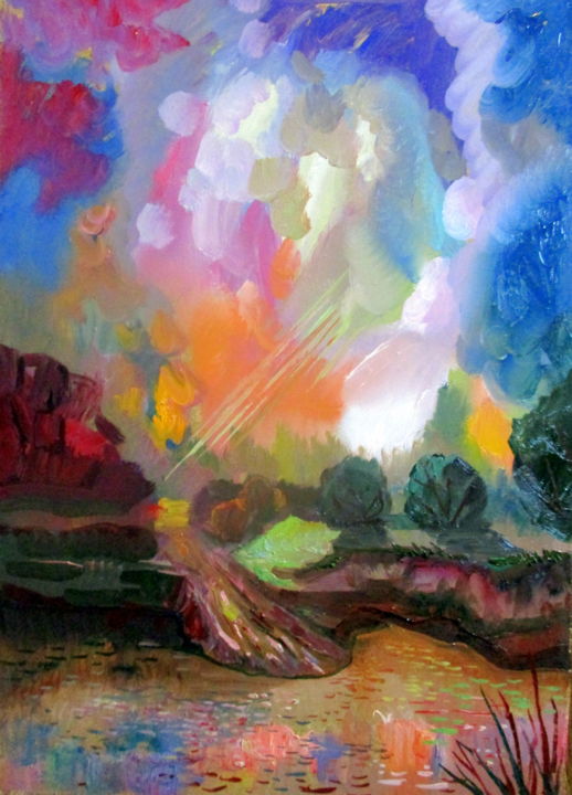 Картина под названием "блиц этюд-0013=гроз…" - Владимир Черемных, Подлинное произведение искусства, Масло