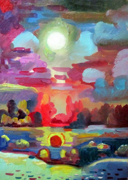 Malarstwo zatytułowany „уж вечер наступил..…” autorstwa Владимир Черемных, Oryginalna praca, Olej