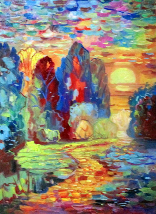 Картина под названием "декоративный вечерн…" - Владимир Черемных, Подлинное произведение искусства, Масло