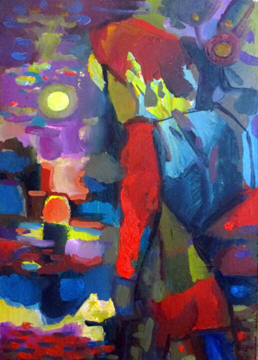 Картина под названием "21х30=девочка с рюк…" - Владимир Черемных, Подлинное произведение искусства, Масло
