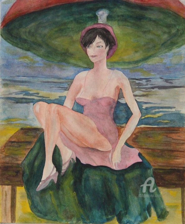 Картина под названием "16, Beach, coast of…" - Volodymyr Chukhas, Подлинное произведение искусства, Акварель