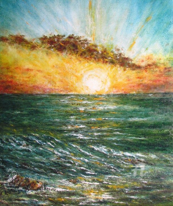 Pittura intitolato "29, Sunrise by the…" da Volodymyr Chukhas, Opera d'arte originale, Olio
