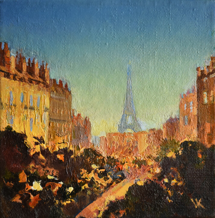 Painting titled "PARIS, SOIREE" by Volodymyr Kolesnyk, Original Artwork, Oil Mounted on Wood Stretcher frame