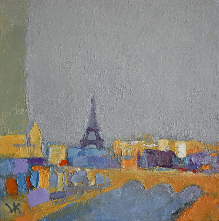 Painting titled "Paris" by Volodymyr Kolesnyk, Original Artwork, Oil Mounted on Wood Stretcher frame